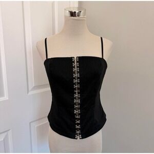 Y2K BLACK PINSTRIPE BEBE CORSET TANK TOP